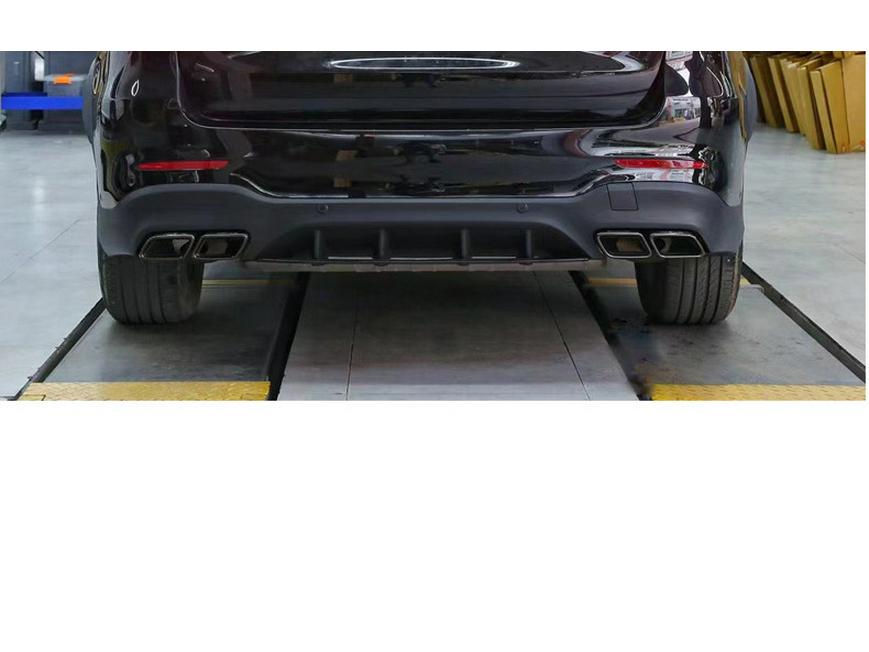 Compatible with Mercedes-AMG X253: GLC 63 front and rear bumpers, grille, and black/white/silver exhaust tips.