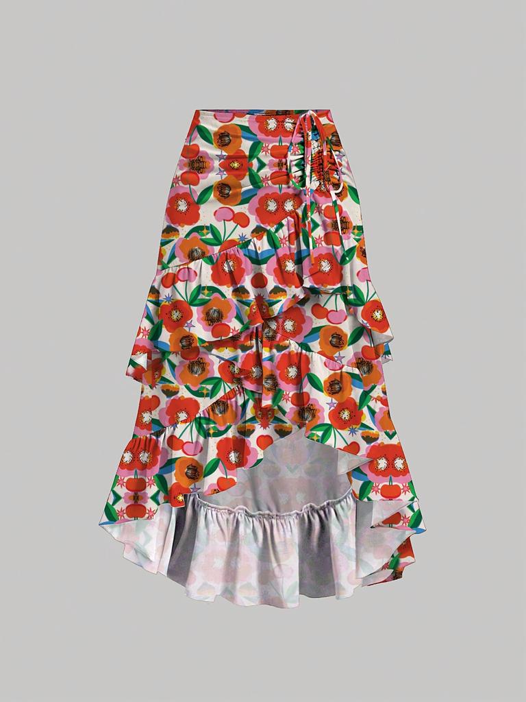 Women's Summer New Sweet Fresh High Waist Patchwork Slimming Pleated Skirt