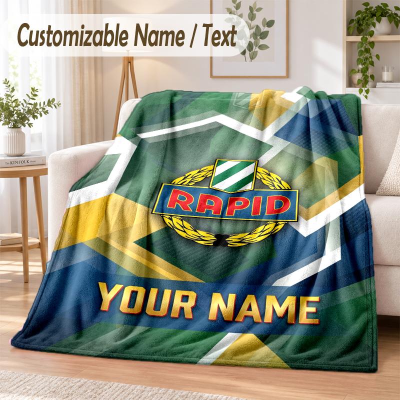 Custom Text Flannel Blanket Rapid Wien FC Print Warm Cozy Blanket Home Sofa Bedding