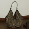 Leopard print canvas tote bag for women Korean fashion cotton fabric hobo bags large shoulder shopping bag