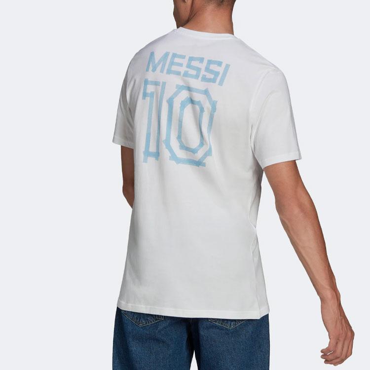 adidas Messi Graphic Print Number Soccer Sports Short Sleeve T-Shirt Men Tops White HA0930