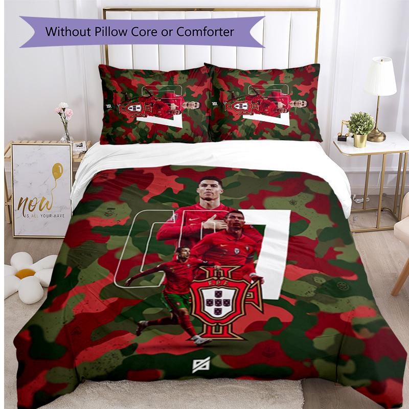Set Biancheria da Letto Stampata Calcio Portogallo 3 Pezzi Set Copriletto Traspirante Accogliente come Regalo per la Casa Nuova o per le Feste