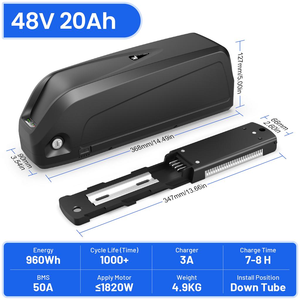 50A BMS 48V 20Ah Ebike Batterij voor Onderbuis Inclusief 3A Lader Op Voorraad EU