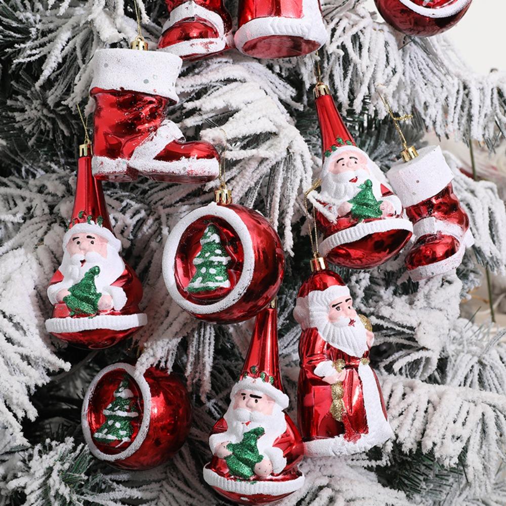 Santa Claus Christmas Tree Ornament Plastic DIY Crafts Painted Christmas Gifts Boxes Pendant New Year Hanging Ornament