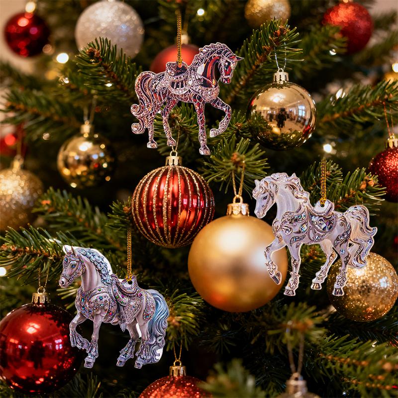 2D Acrylic Horse Year Zodiac Hanging Pendant Christmas Tree Ornaments Lucky Decorative Bag Car Pendants Charms on The Phone