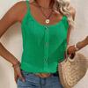 Women Scoop Neck Three Wooden Buttons Textured Sleeveless Loose Casual Top