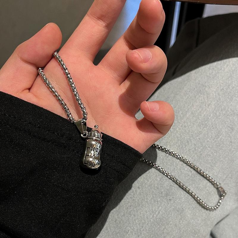 Fashionable And Creative Metal Baby Bottle Pendant Necklace Personalized Hip-hop Street Niche Design Jewelry Gift