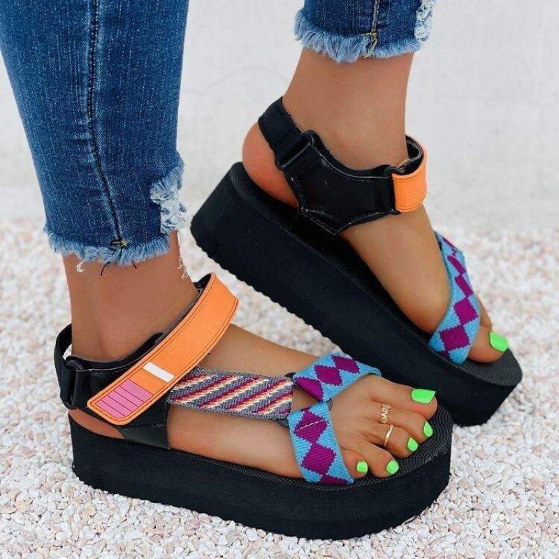 

Spring and summer new muffin women s sandals platform shoes color matching Velcro beach shoes 43 оранжевый