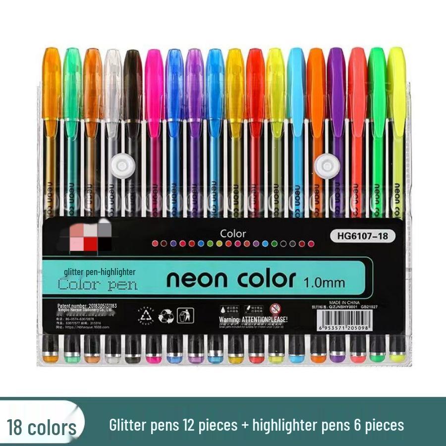 12-Color Glitter Gel Pen Set for Students: Fluorescent Markers for Journals & Notes