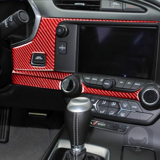 4Pcs Red Carbon Fiber Radio Surround Cover Trim For Chevrolet Corvette C7 14-19