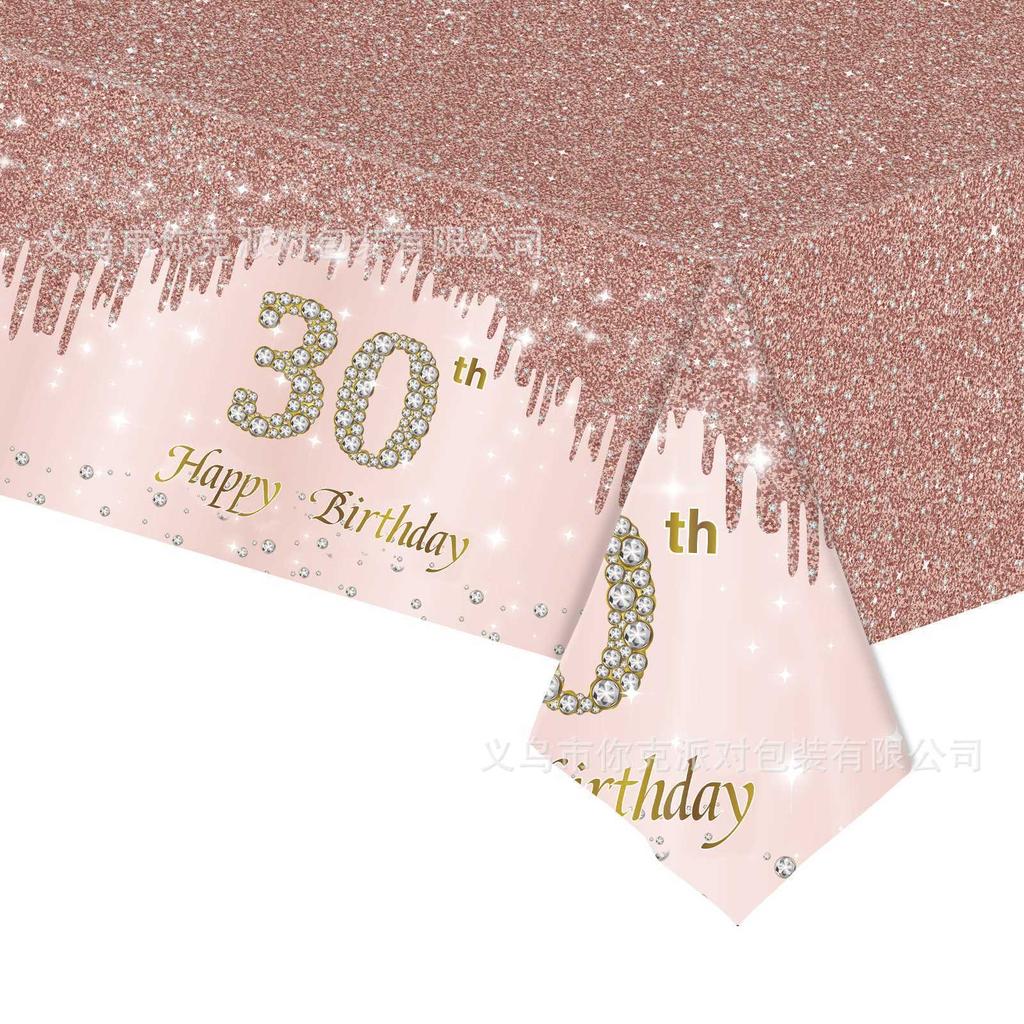 Glam Rose Gold Diamond Disposable Tableware Set 30th Birthday Party Plates Cups Decor