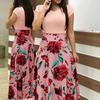 2024 European and American Style Flower Print Color Matching Short Sleeved Dress for Women's Large Swing Skirt