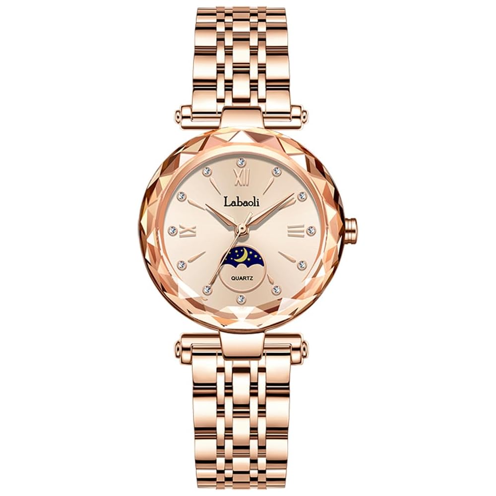 Rose Gold Women s Crystal Watch Stylish Waterproof Stainless Steel Business Watch for Her