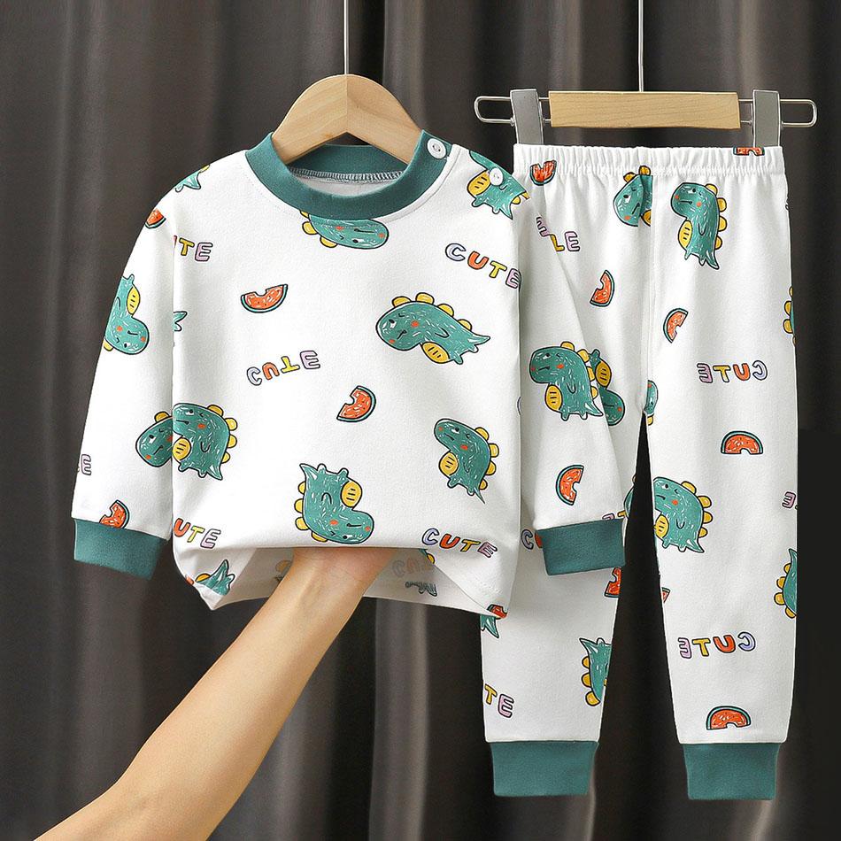 Spring Autumn Sleepwear Kids Comfort Cotton Pajamas Set Durable and Soft Unisex Cartoon Dinosaur for Boy Girl Children Clothes 90