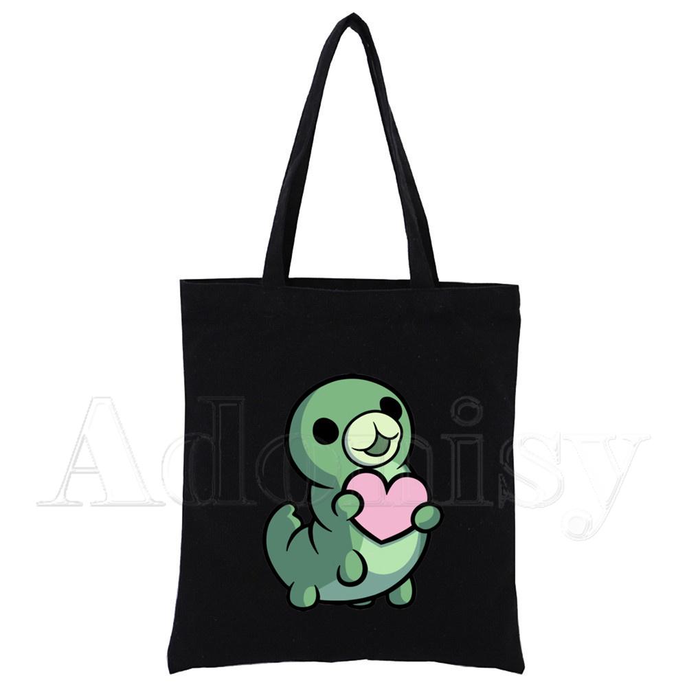 Hollow Knight Harajuku Konst Shopping Svarta Väskor Canvas Tote Bag Tryckt Tecknad Återanvändbar Tygkasse Handväska Axelväskor Anpassad