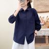 Literary and casual style double-layer cotton yarn pure cotton shirt spring and autumn new Japanese simple retro versatile long-sleeved shirt women
