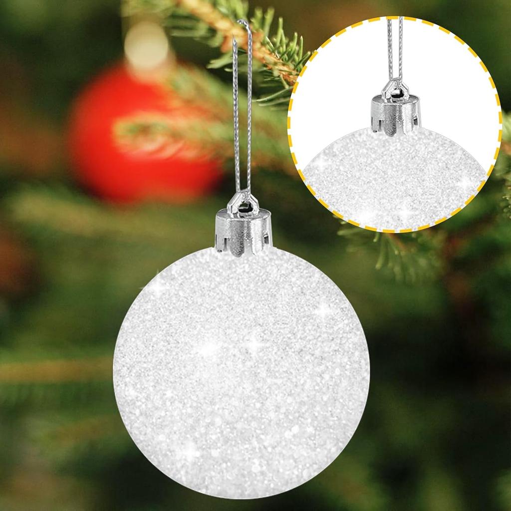 24-Piece 6cm/2.36-Inch White Glitter Snowflake Christmas Ball Ornaments & Shatterproof Tree Hanging Trinkets