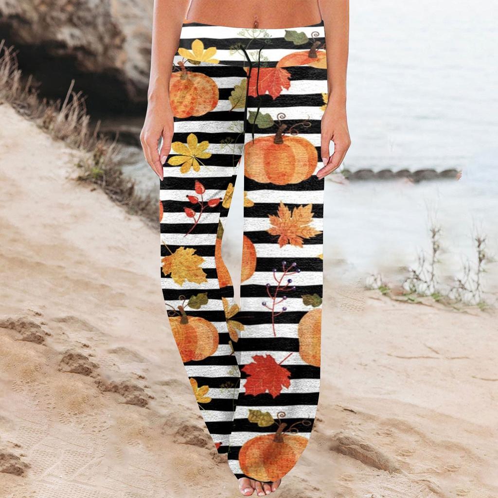 Women's Comfy Pajama Pants Halloween Print Drawstring Wide-leg Pants