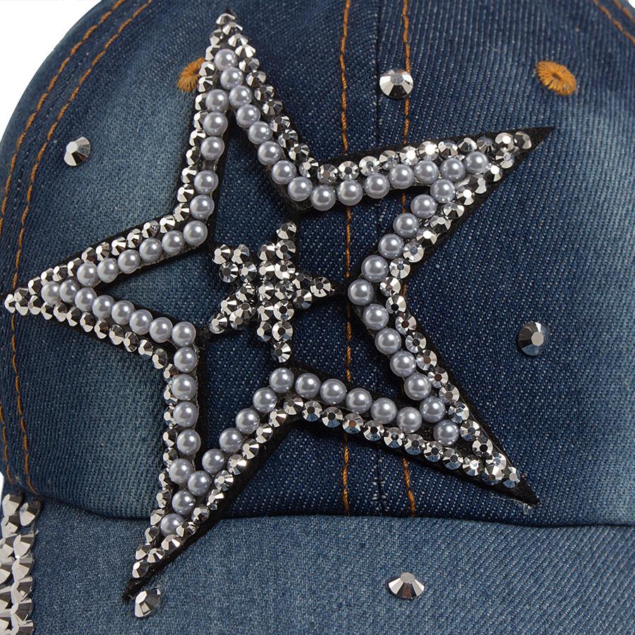 Y2K Pentagram Denim Cloth Baseball Cap Women Fashion Vintage Snapback Men Female Hip Hop Shiny Rhinestone Hat For Spring Autumn