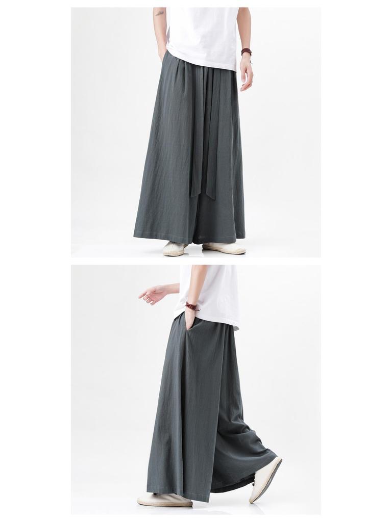 2023 Letní Pánské Volné Bavlněné Lněné Kalhoty s Širokými Nohavicemi - Nový Čínský Styl Ležérní Oblečení