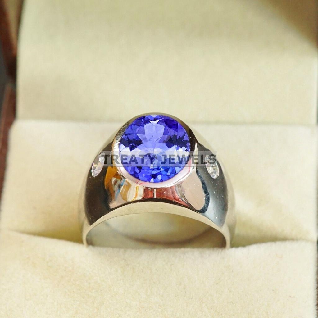 Tanzanite Oval Cut Gemstone With 925 Sterling Silver Ring For Men's #B651 JL375686559511