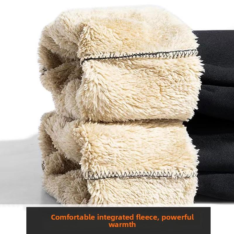 Men's Plus Size Loose-Fit Trousers with Fleece Lining Thickened Warm-Weather Casual Trousers Shearling-Lined Cuffed Sweatpants