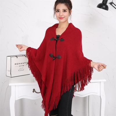 Herbst/Winter Warmer doppelwandiger Fransenumhang mit Hornknopf
