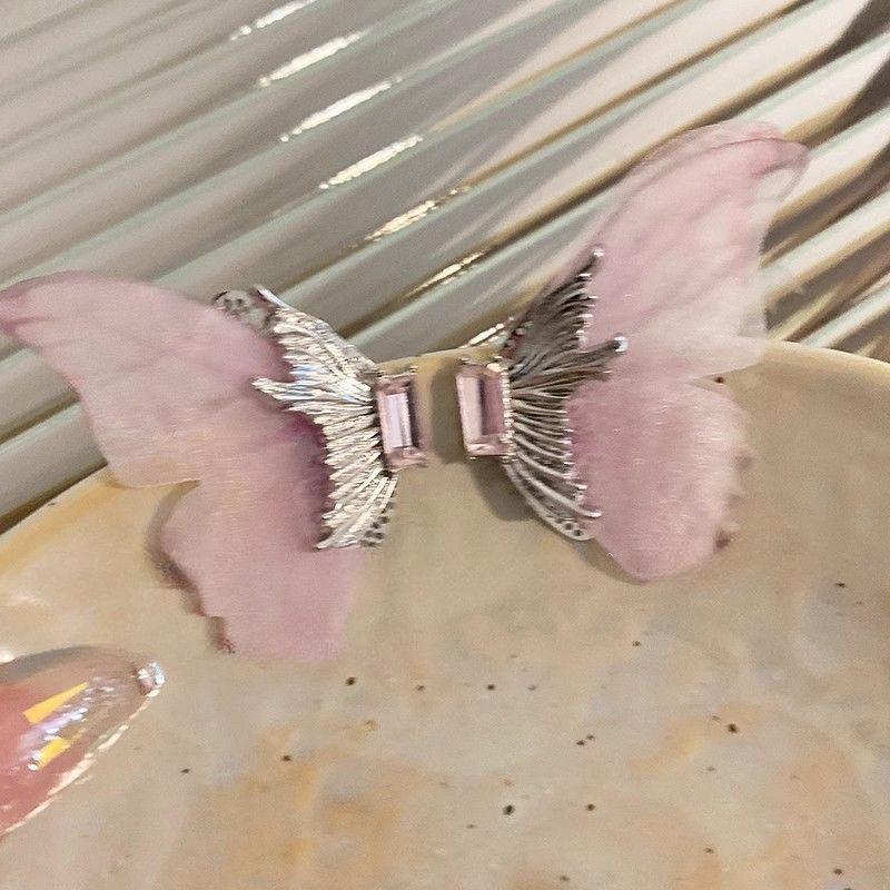 

Модные элегантные романтические полые сетчатые серьги-гвоздики с бабочками для женщин и девочек, изысканные тюлевые серьги-бабочки, ювелирные аксессуары, подарок розовый