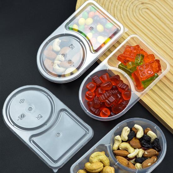Double Compartment Condiment Container with Lids And Spoon Leakproof Sauce Box Reusable Transparent Seasoning Containers for Kitchen Cafe Restaurant