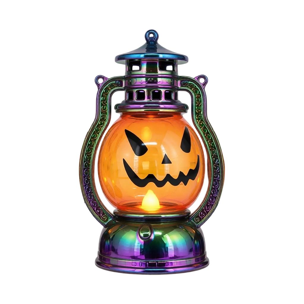 Halloween Pumpkin Lantern Decorative Tabletop Night Light Portable Handheld LED Candle Lamp for Indoor Outdoor Seasonal Atmosphere