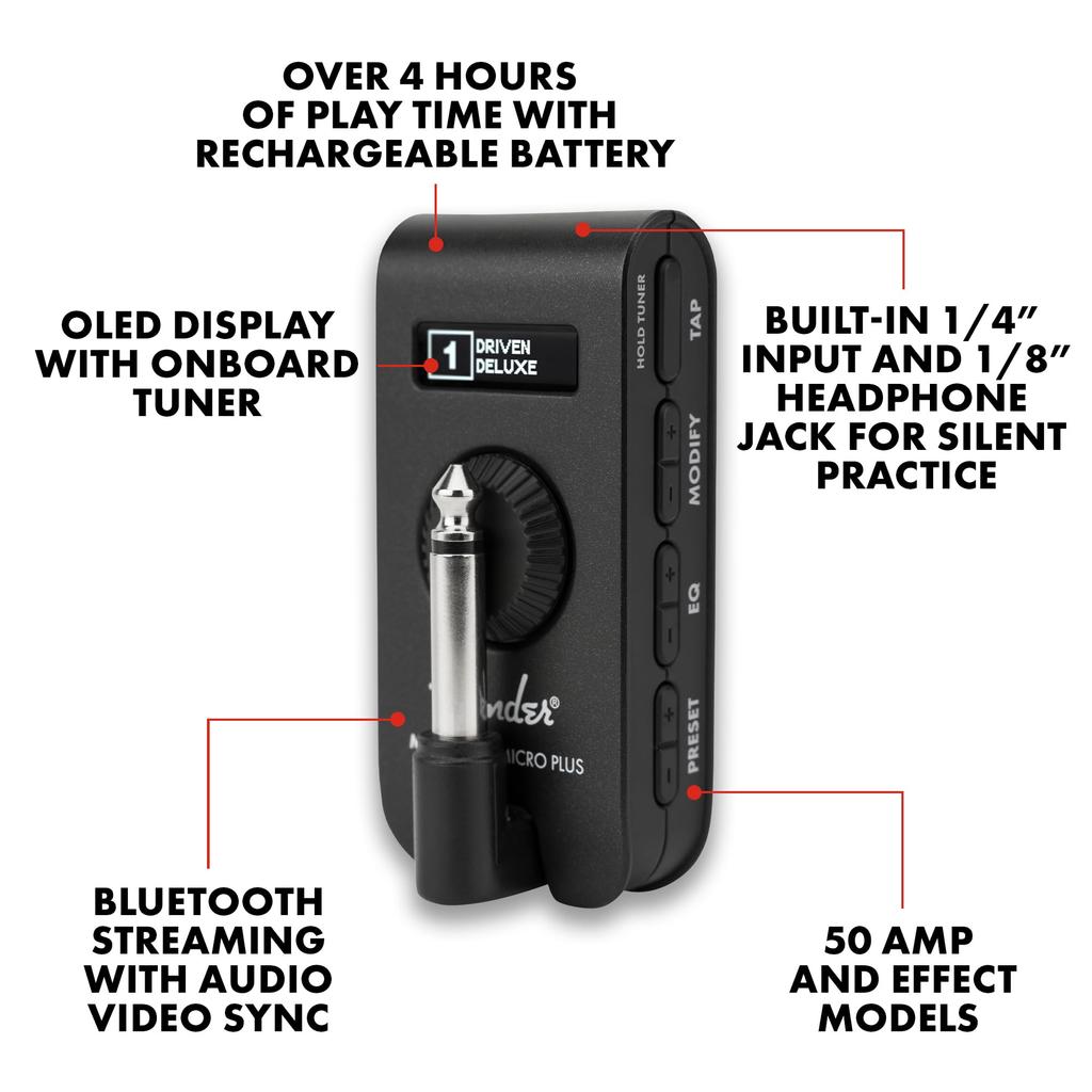 Fender Micro Plus Guitar Bass Headphone Amplifier Mustang® &