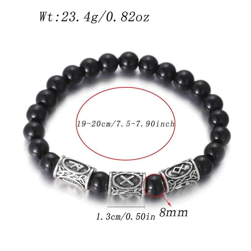 Viking Men Bracelet Norse Runes Stone 8mm Natural Jade Sodalite Turquoise Lava Beads Jewelry Bangles Homme Pulseras