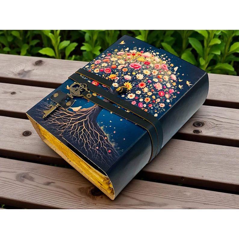 

400 Pages Tree of Life Grimoire – Vintage Leather Boho Notebook with Key | Deckle Paper Journal for Wiccans, Writers & Dreamers Diary 7 x 5 in