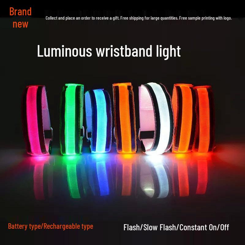 LED Reflective USB Charging Armband: Night Running Wrist Strap with Flashing Fluorescent Lights Battery Armband 32cm