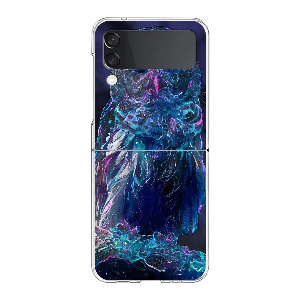 Abstract Surreal Animal Lion Clear Phone Case For Samsung Galaxy Z Flip 3 4 5 Hard Folding PC Shell For Samsung Z Flip3 Cover