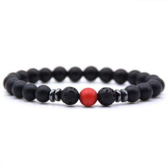 Women's Energy Yoga Bracelet: 8mm Frosted Black Volcanic, Amber & Weathered Stones