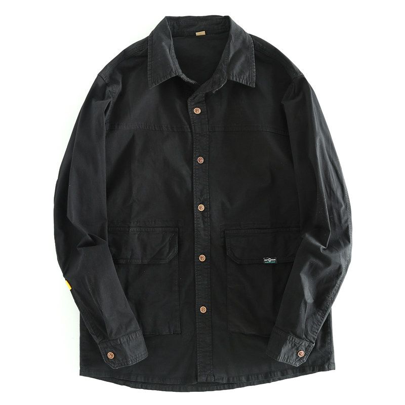 Export Export Leak-Picking OEM Goods Fashion Loose Overalls Long Sleeve Shirt Men's Spring & Fall Bags Trendy Cotton Cloth Tops