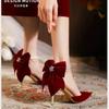 Fashion Elegant Women Heel Shoes High Heels Pumps Sexy Stilettos Wedding Shoes Bride Heels Red White Bowknot Footwear
