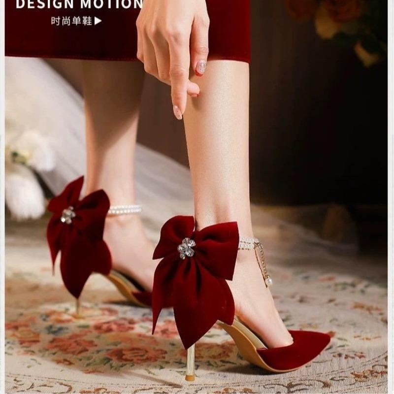 Fashion Elegant Women Heel Shoes High Heels Pumps Sexy Stilettos Wedding Shoes Bride Heels Red White Bowknot Footwear