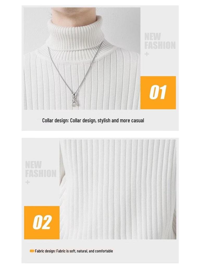 Men's Trendy Winter High Neck Sweater - Solid Color, Simple Style, Versatile Casual Design