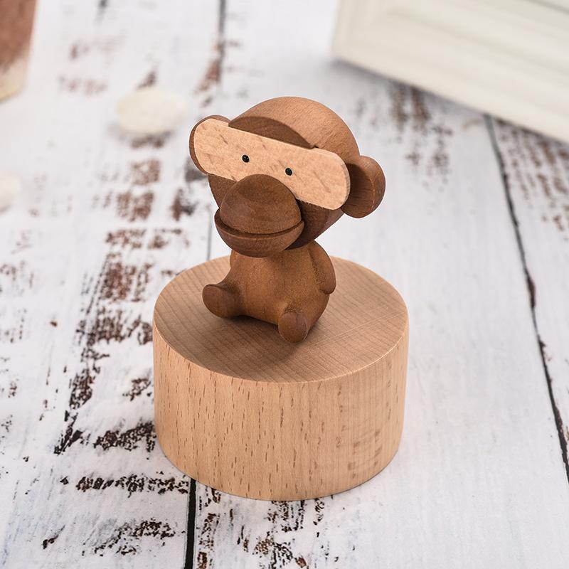 Creative Mini Monkey and Panda Wooden Music Box - Eight Tone Box - Children s Christmas Gift Decoration Piece (as the picture,S)