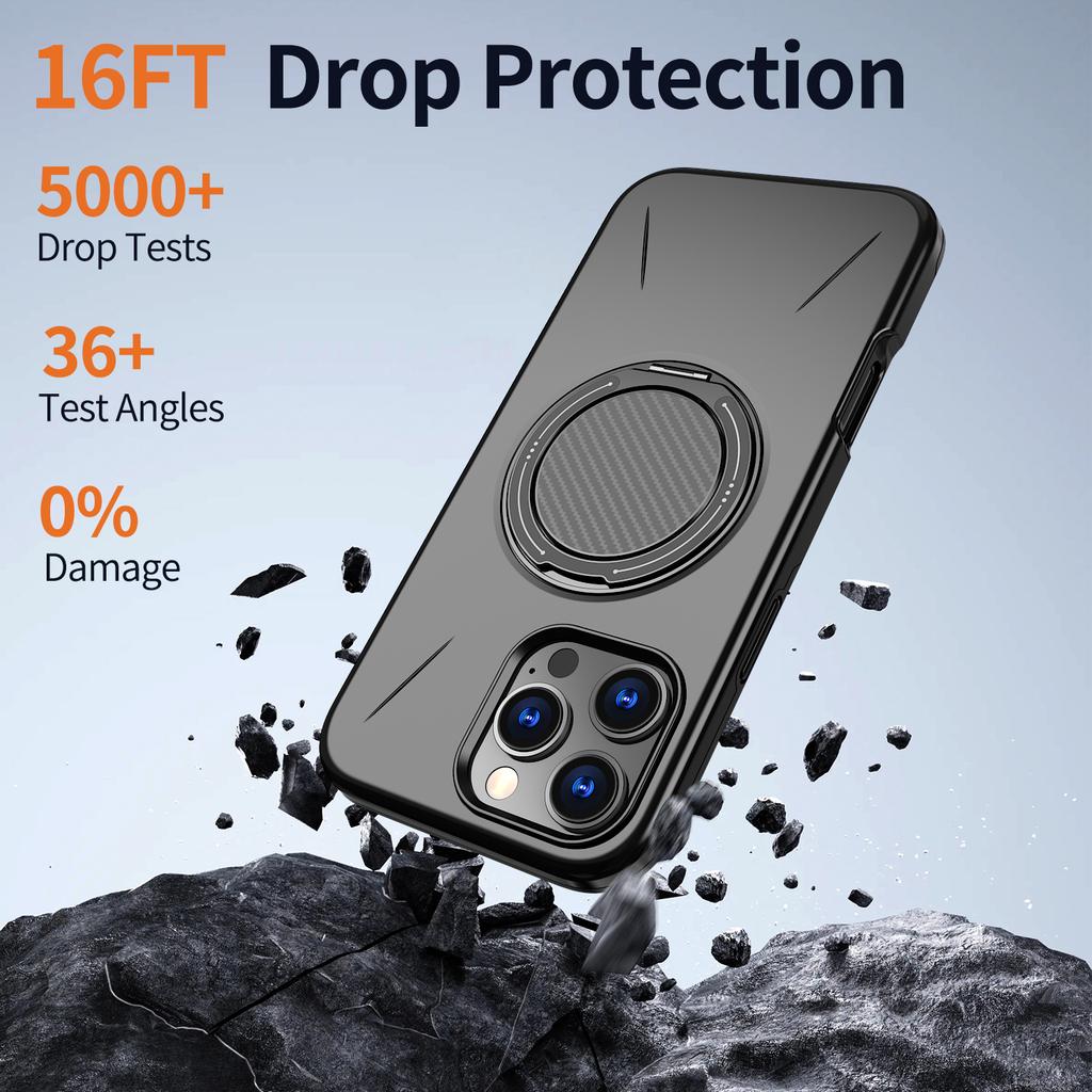 Wireless Charging Strong Magnetic 360° Rotating Ring Stand PU Leather Phone Case For iPhone 17 16 15 14 13 12 Pro tective Case