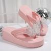 Fashion Crystals Bowknot Pink Flip Flops Women 2025 Summer Lightweight Wedge Heels Slippers Woman Clip Toe Eva Thick Sole Sandals Female