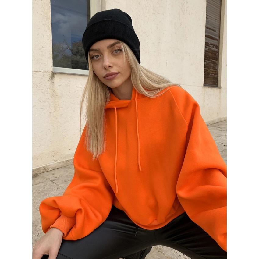 Autumn and Winter Sports Casual Fleece Hooded Sweater Women's Street Style Oversize Loose Long-sleeved Pullover Jacket