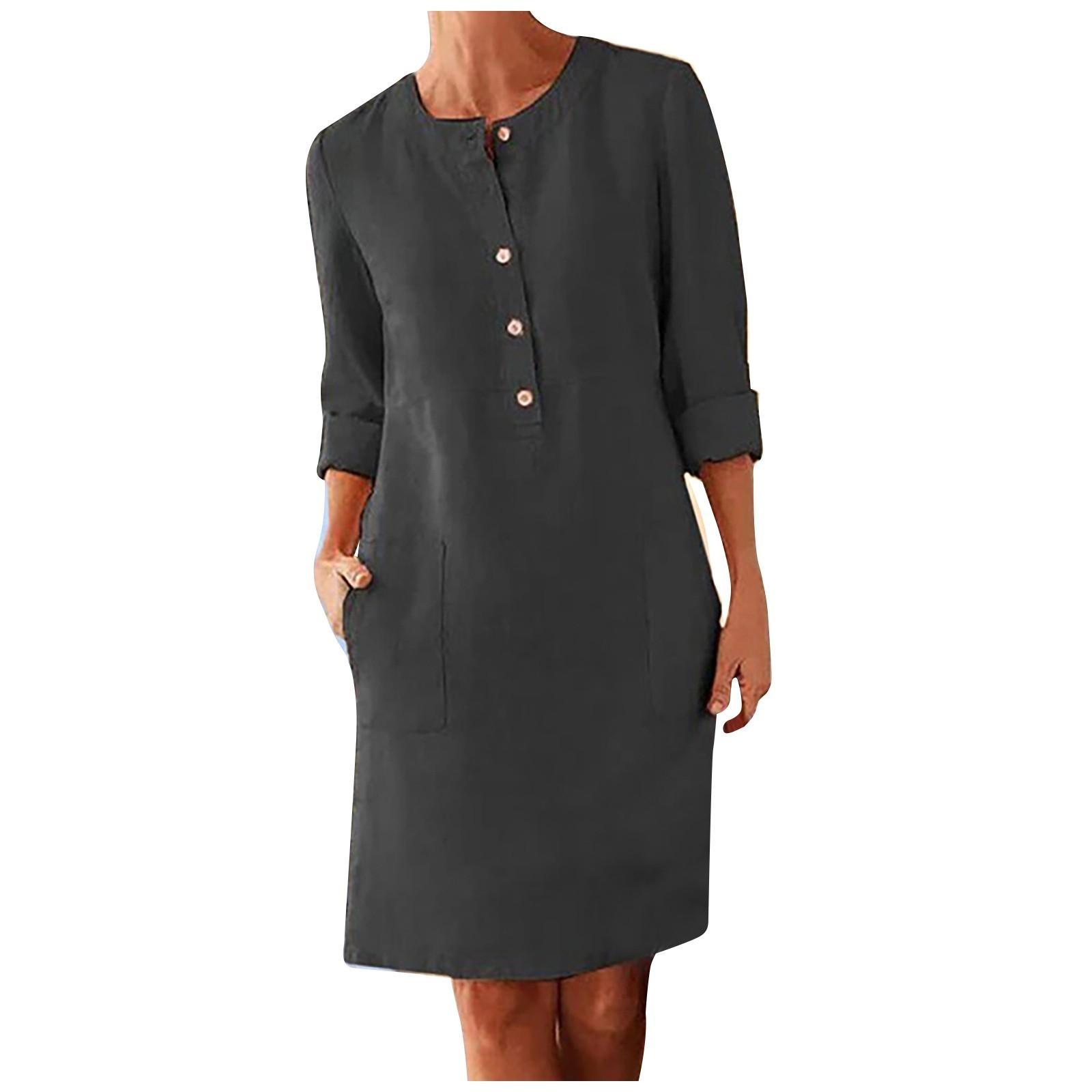 

Женское повседневное свободное платье с круглым вырезом и рукавами три четверти, однотонный пуловер XXXXL чёрный