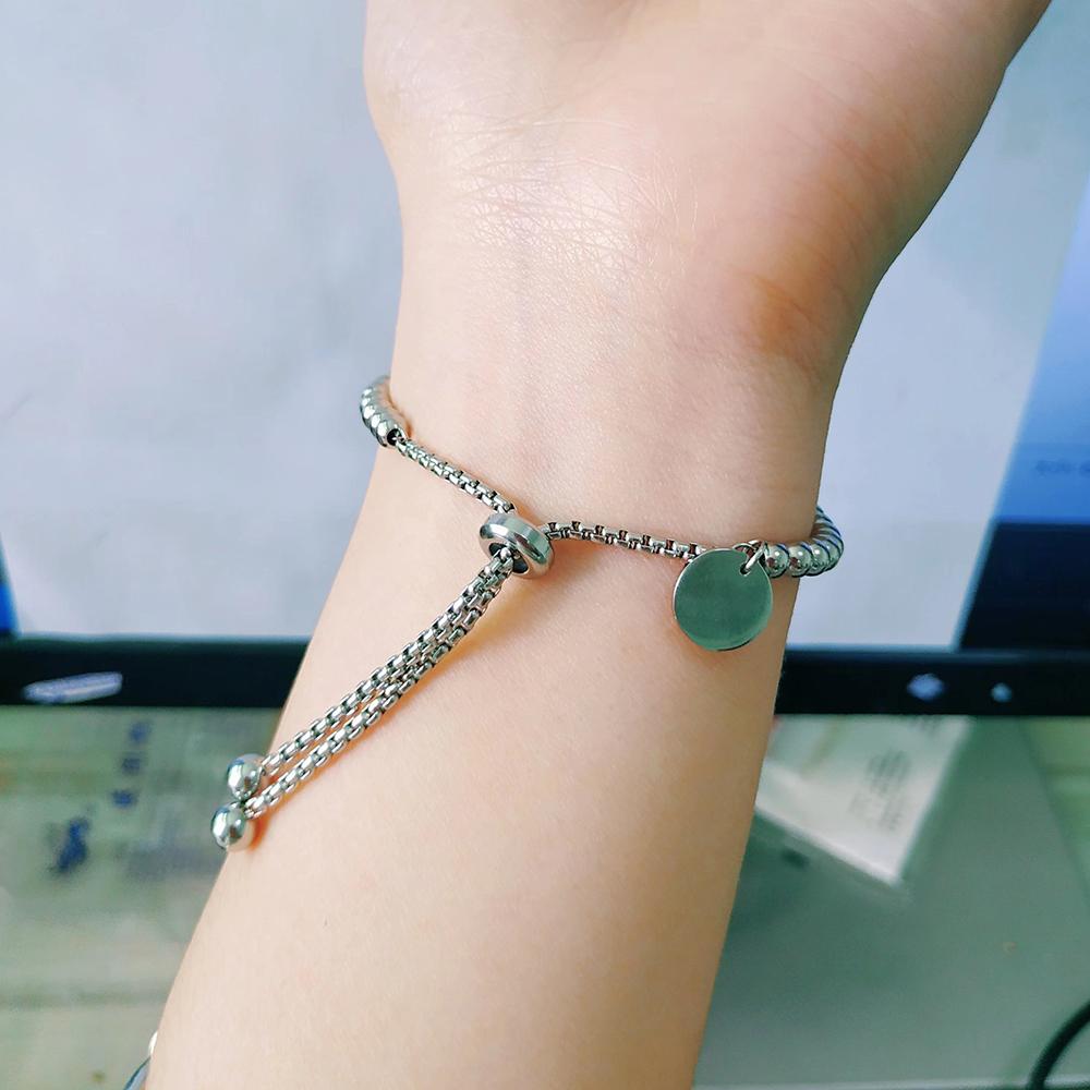 Fashion Stainless Steel Custom Bracelet Letter Tag Ball Beads Adjustable Women's Bracelet Jewelry