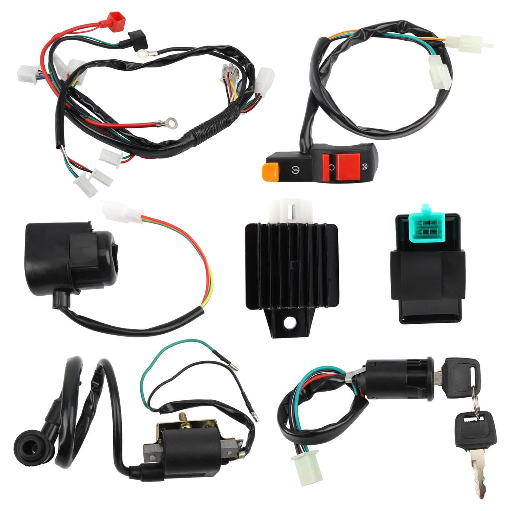 Motorcycle CDI Wiring Harness Loom Solenoid Ignition Coil Rectifier Full Kit for 50cc 70cc 90cc 110cc 125cc Dirt Bike ATV Parts