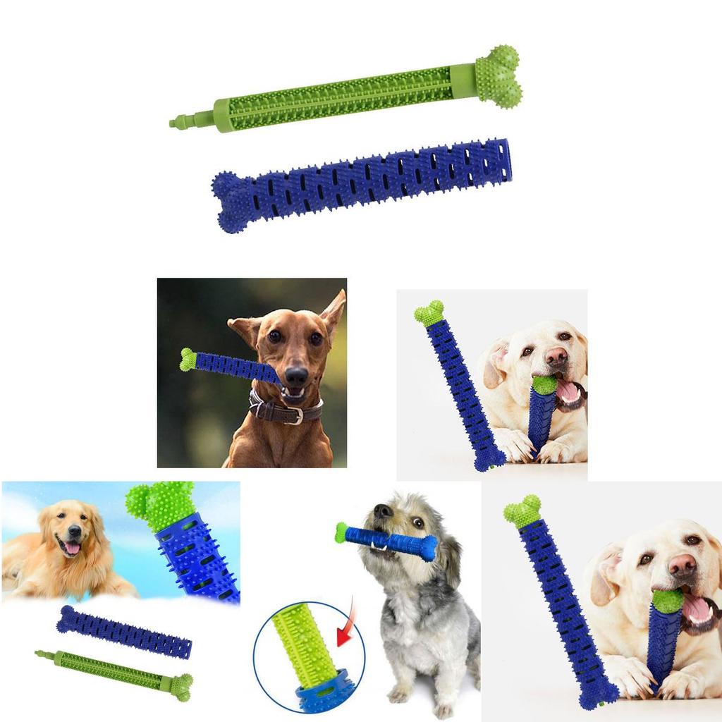 Silicone Dog Chew Toy Bone Interactive Teeth Cleaning Toy For Pet Durable And Noise-making Blue And Green