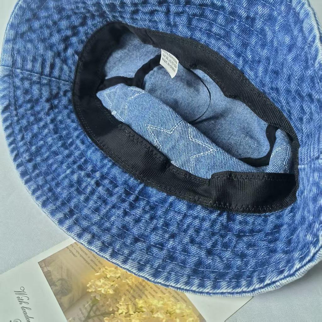 New Five Pointed Star Patch Denim Fisherman Hat For Women, Sweet Retro Street Versatile Bucket Hat