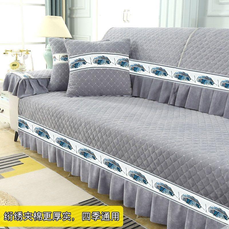 Luxuriöses Chenille Sofakissen Europäischer Stil Große Blumenspitze Rutschfeste Sitzmatte Winter Vollständige Abdeckung Sofabezug aus Massivholz